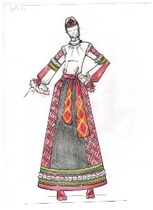 эскиз женского русского костюма